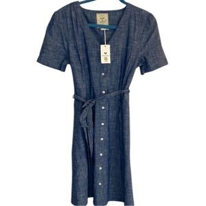 Hope & Henry Organic Cotton Blue Button-Down Dress